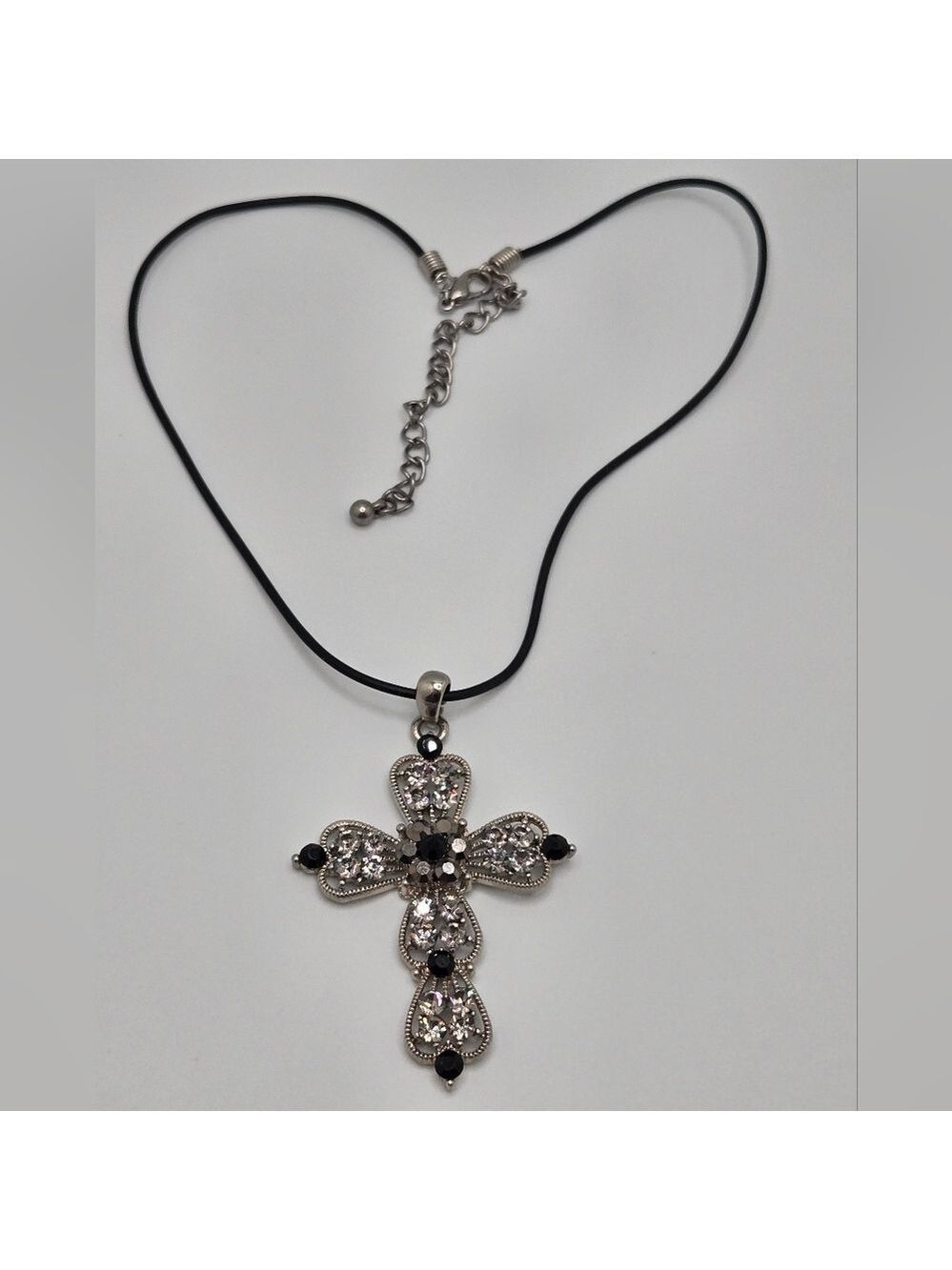 Gothic Filigree Cross Pendant on Leather Cord 14'' Baroque Vintage